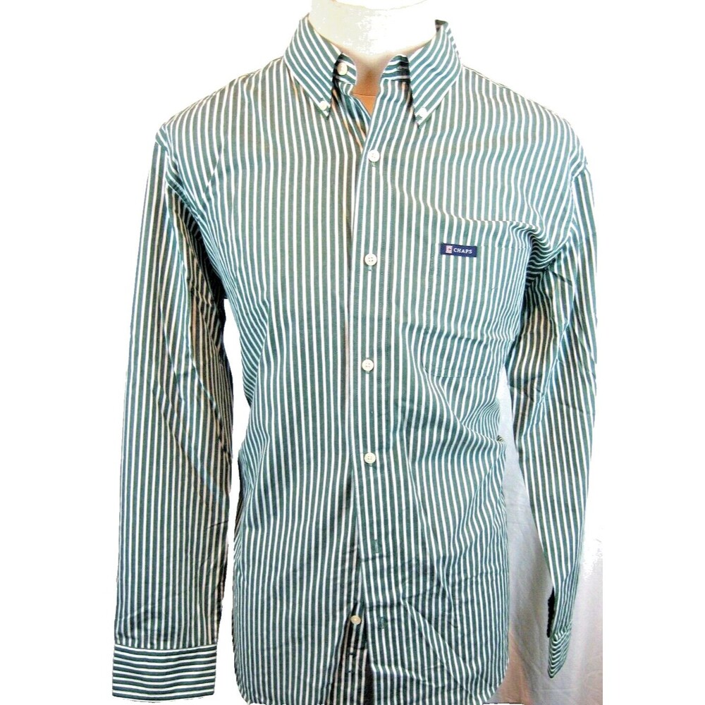 Mens Chaps Ralph Lauren Green Stripe LS Casual Cotton Blend Shirt sz Lg
